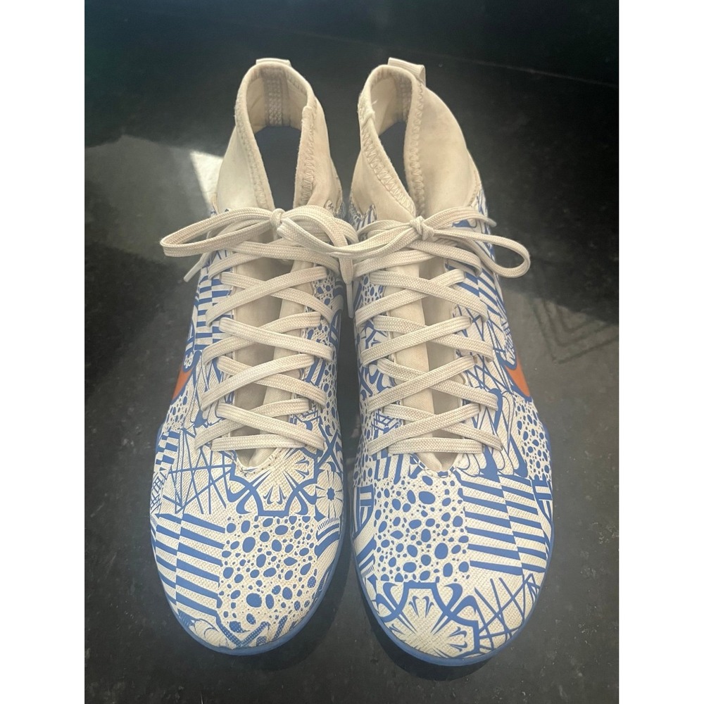 Nike Mercurial Kids Soccer Cleats Blue Orange Patterned Turf Shoes